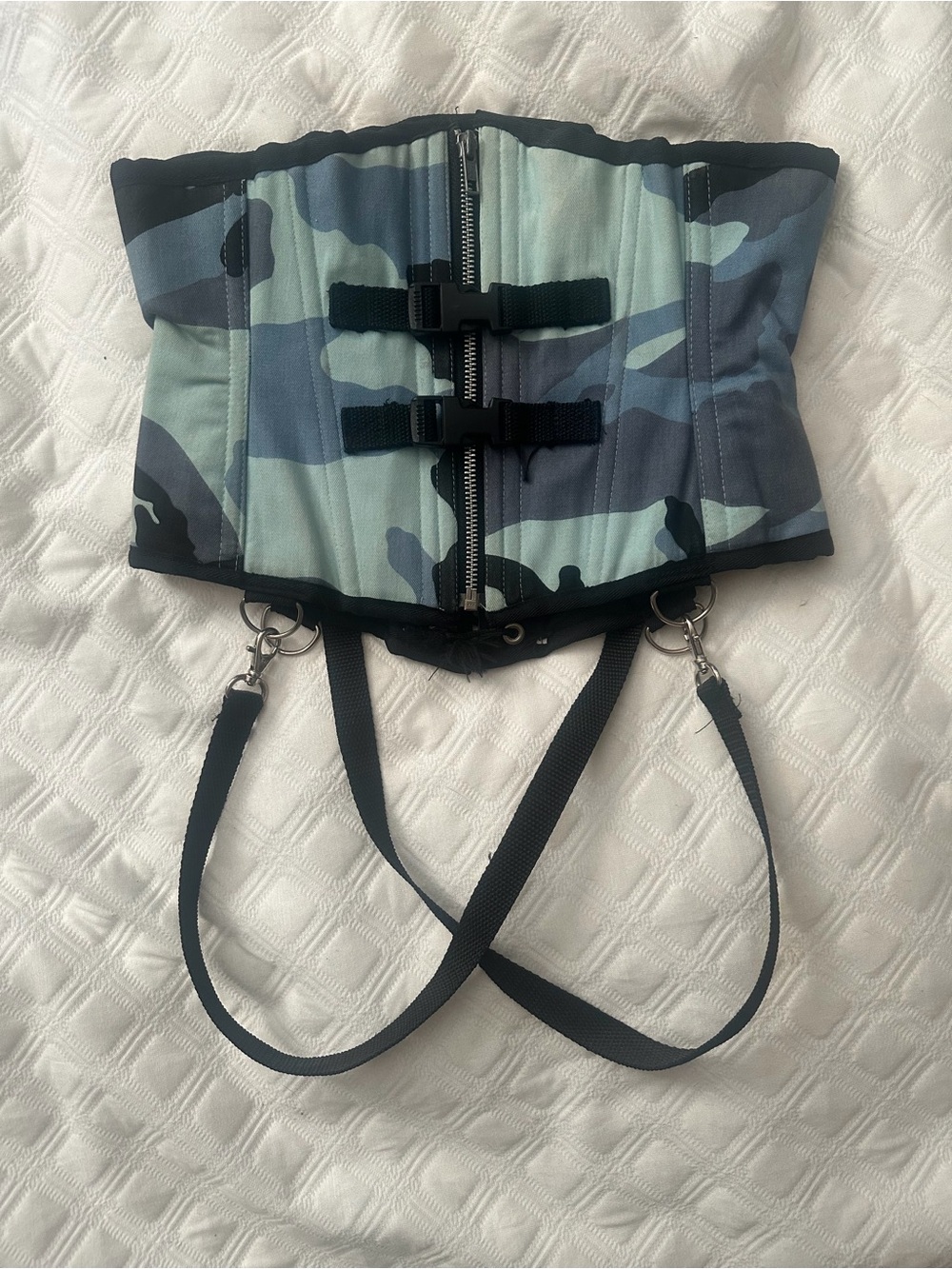 Ritual Designs Corsets Blue Camo Cybergoth Bondage Straps Waist Cincher sz 26